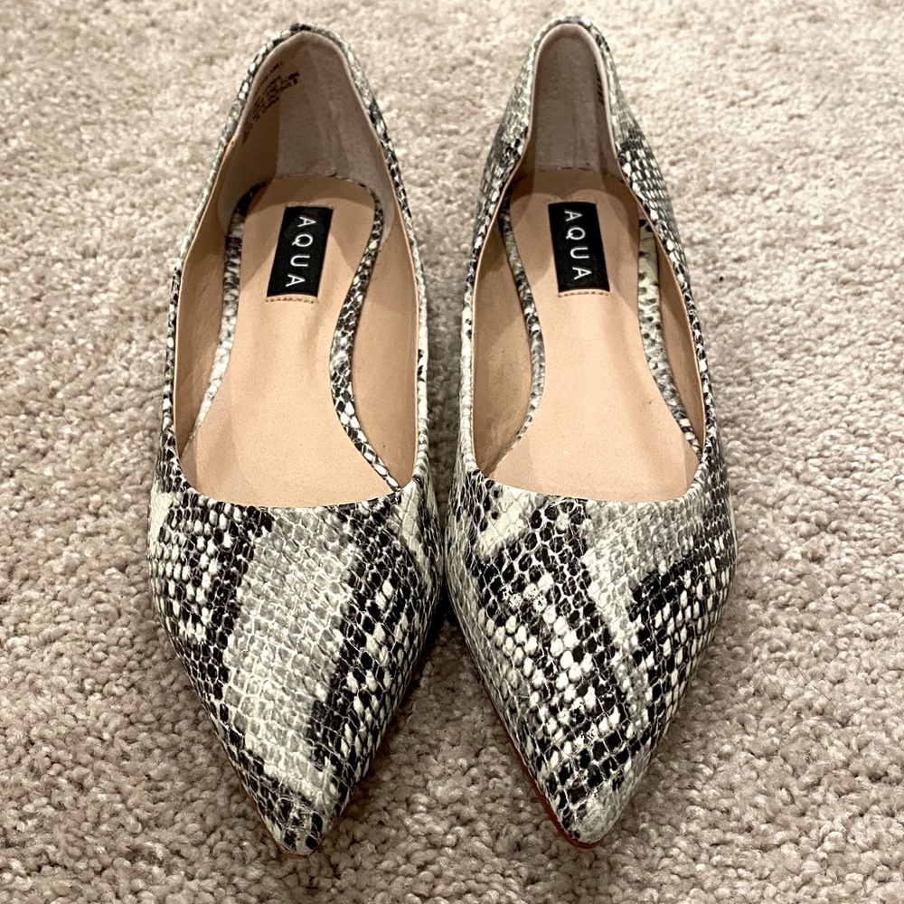 Aqua Abel Snake-Embossed Leather Pointed Toe Flats